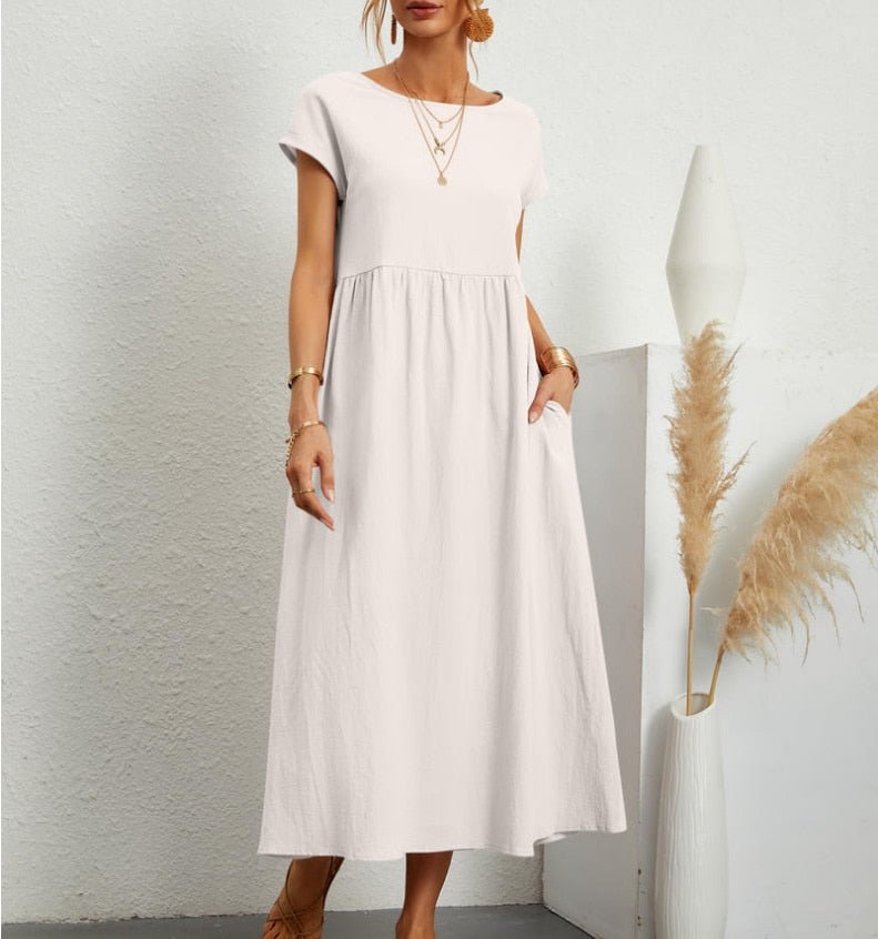 Hallie | Timeless Short Sleeve Midi Summer Dresses