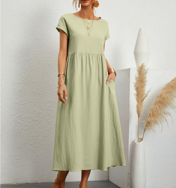 Hallie | Timeless Short Sleeve Midi Summer Dresses