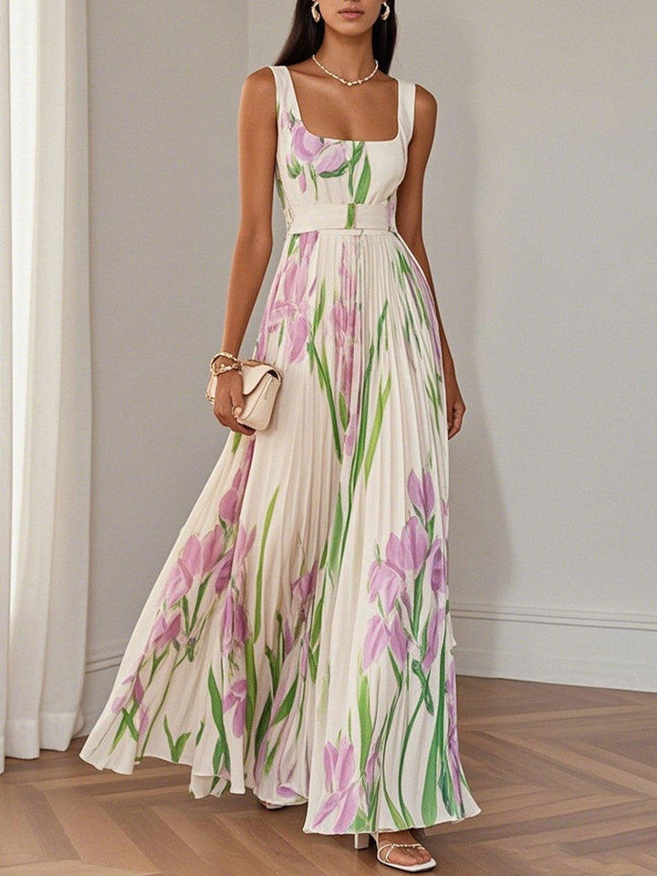 Hannah | Chic Pleated Floral Maxi Dress for Races Dresses