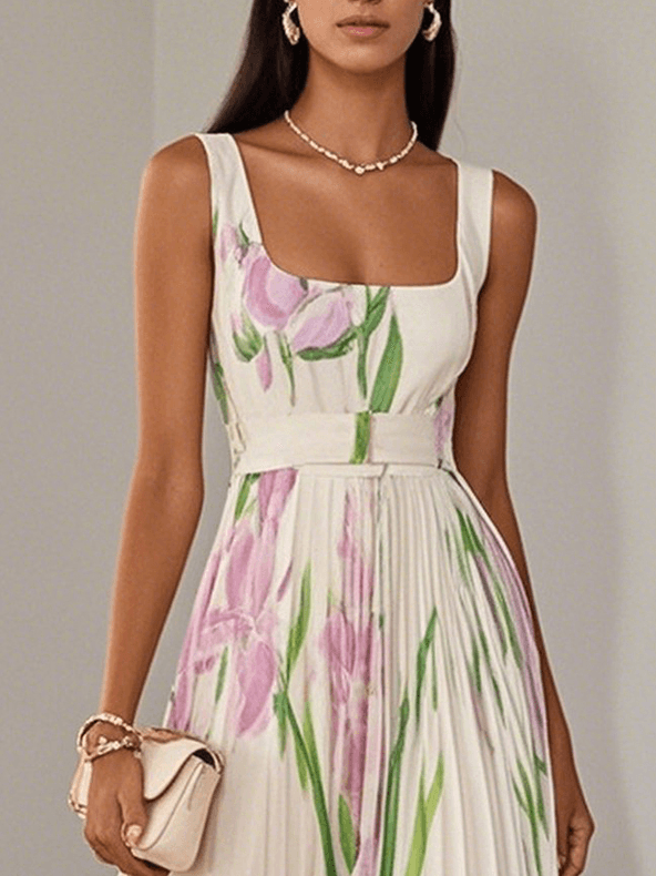Hannah | Chic Pleated Floral Maxi Dress for Races Dresses