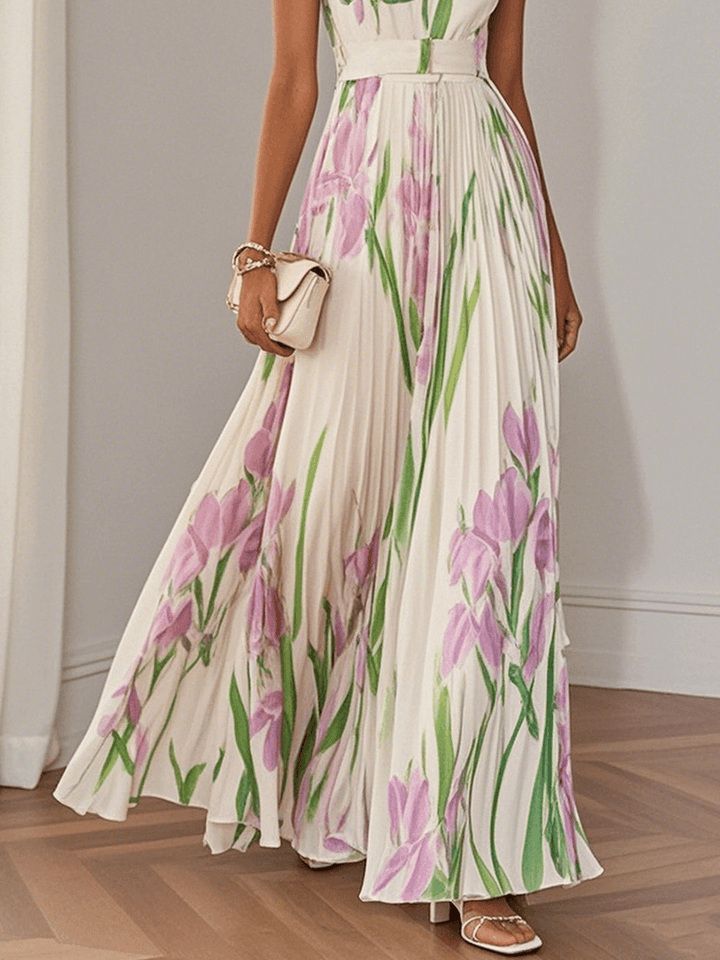 Hannah | Chic Pleated Floral Maxi Dress for Races Dresses