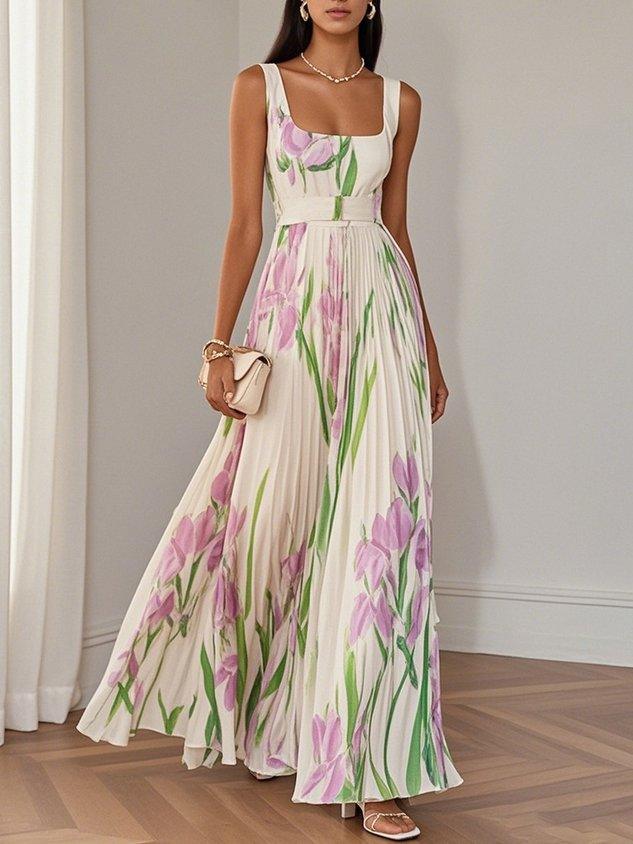 Hannah | Chic Pleated Floral Maxi Dress for Races Dresses