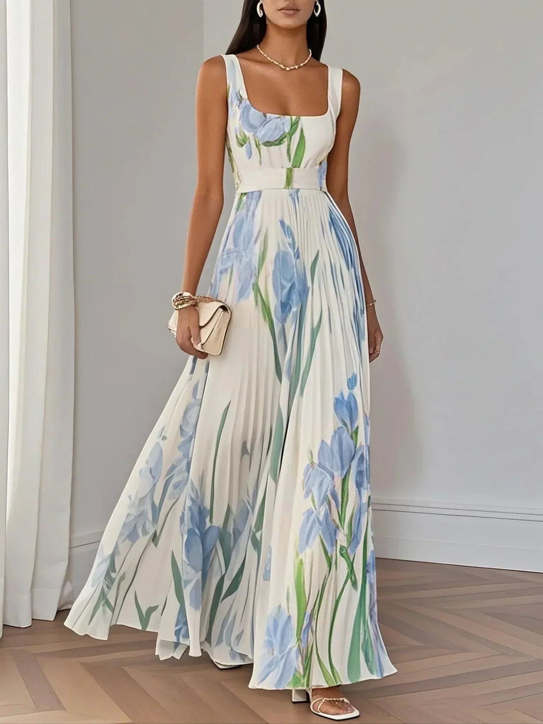 Hannah | Chic Pleated Floral Maxi Dress for Races Dresses