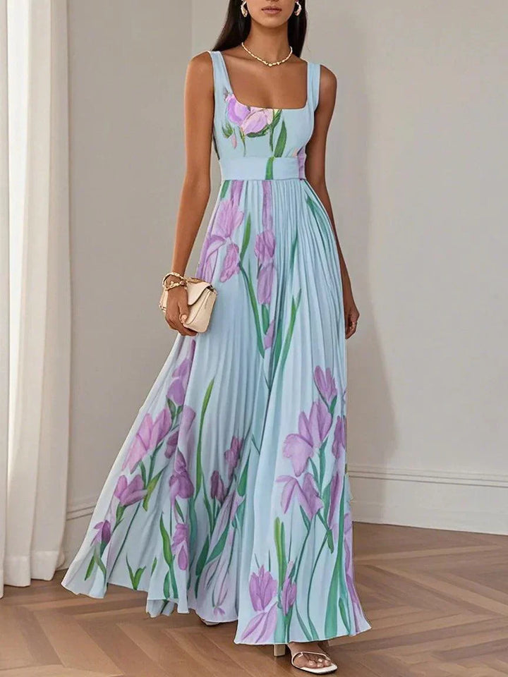 Hannah | Chic Pleated Floral Maxi Dress for Races Dresses
