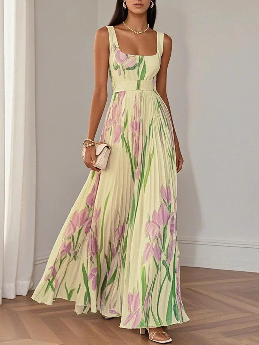 Hannah | Chic Pleated Floral Maxi Dress for Races Dresses