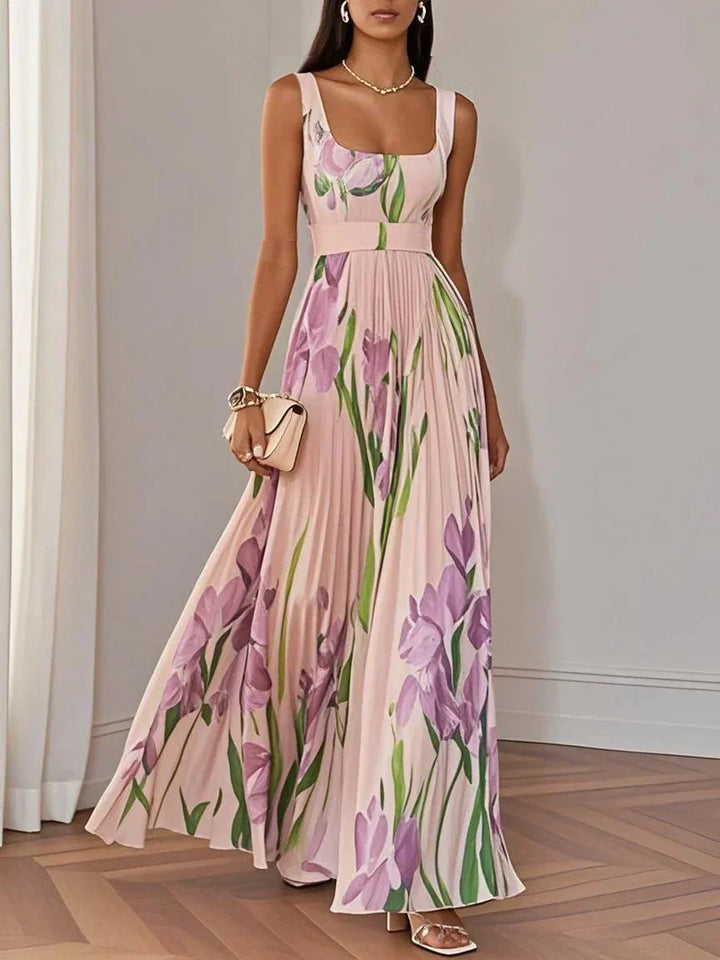 Hannah | Chic Pleated Floral Maxi Dress for Races Dresses