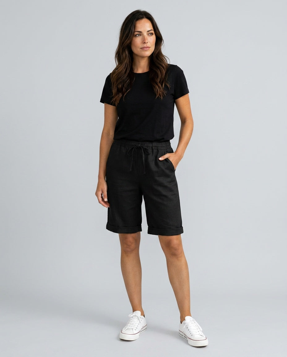 Hannah | Chic Relaxed Cropped Linen Pants with Drawstring Waist