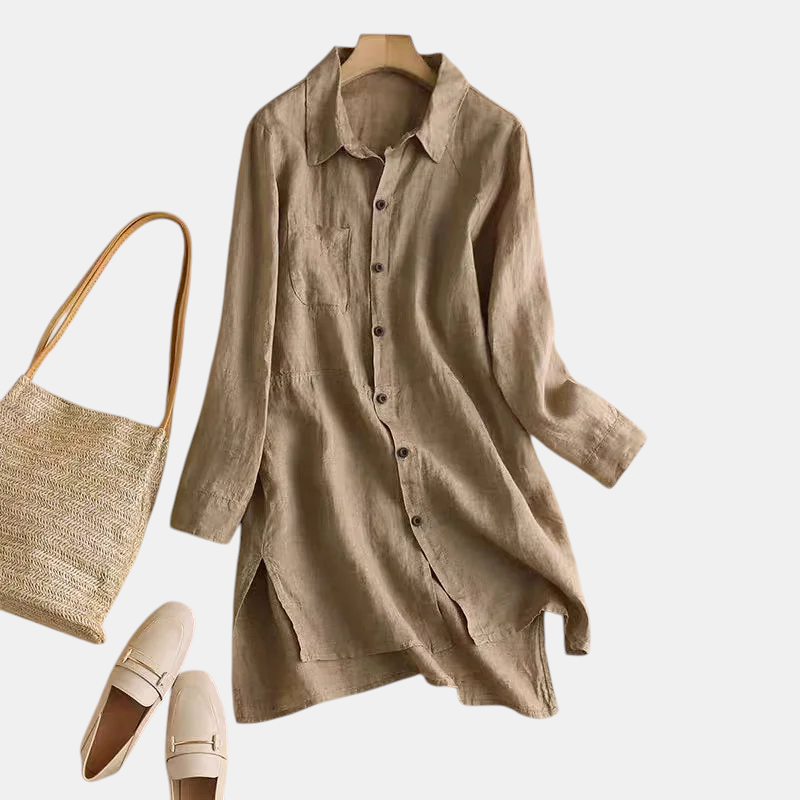 Hannah | Elegant Collared Button-Front Midi Linen Dress