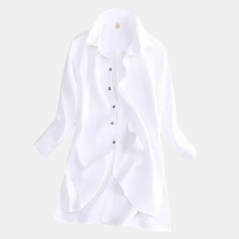 Hannah | Elegant Collared Button-Front Midi Linen Dress