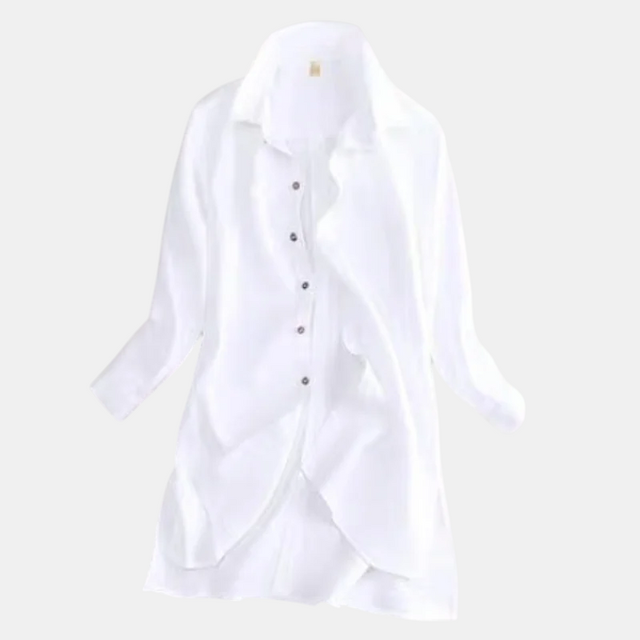 Hannah | Elegant Collared Button-Front Midi Linen Dress