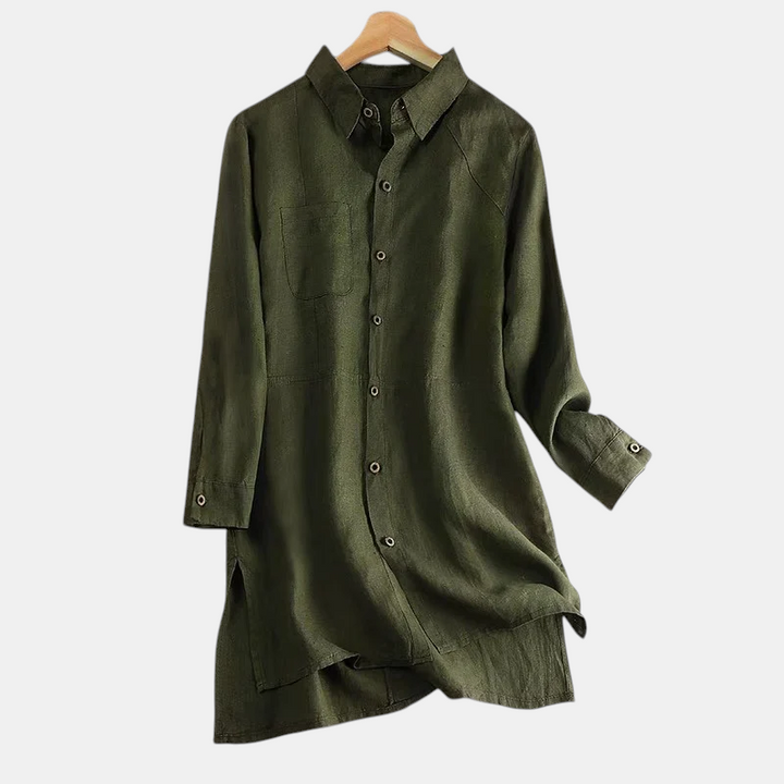 Hannah | Elegant Collared Button-Front Midi Linen Dress