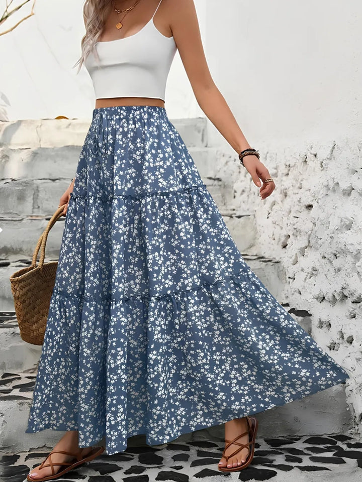 Hannah | Graceful Floral Tiered Boho Maxi Skirt