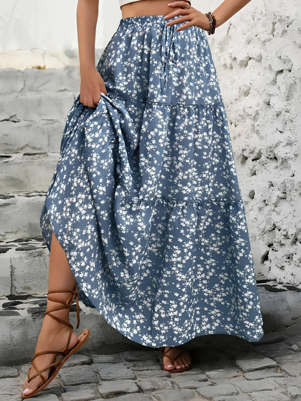 Hannah | Graceful Floral Tiered Boho Maxi Skirt