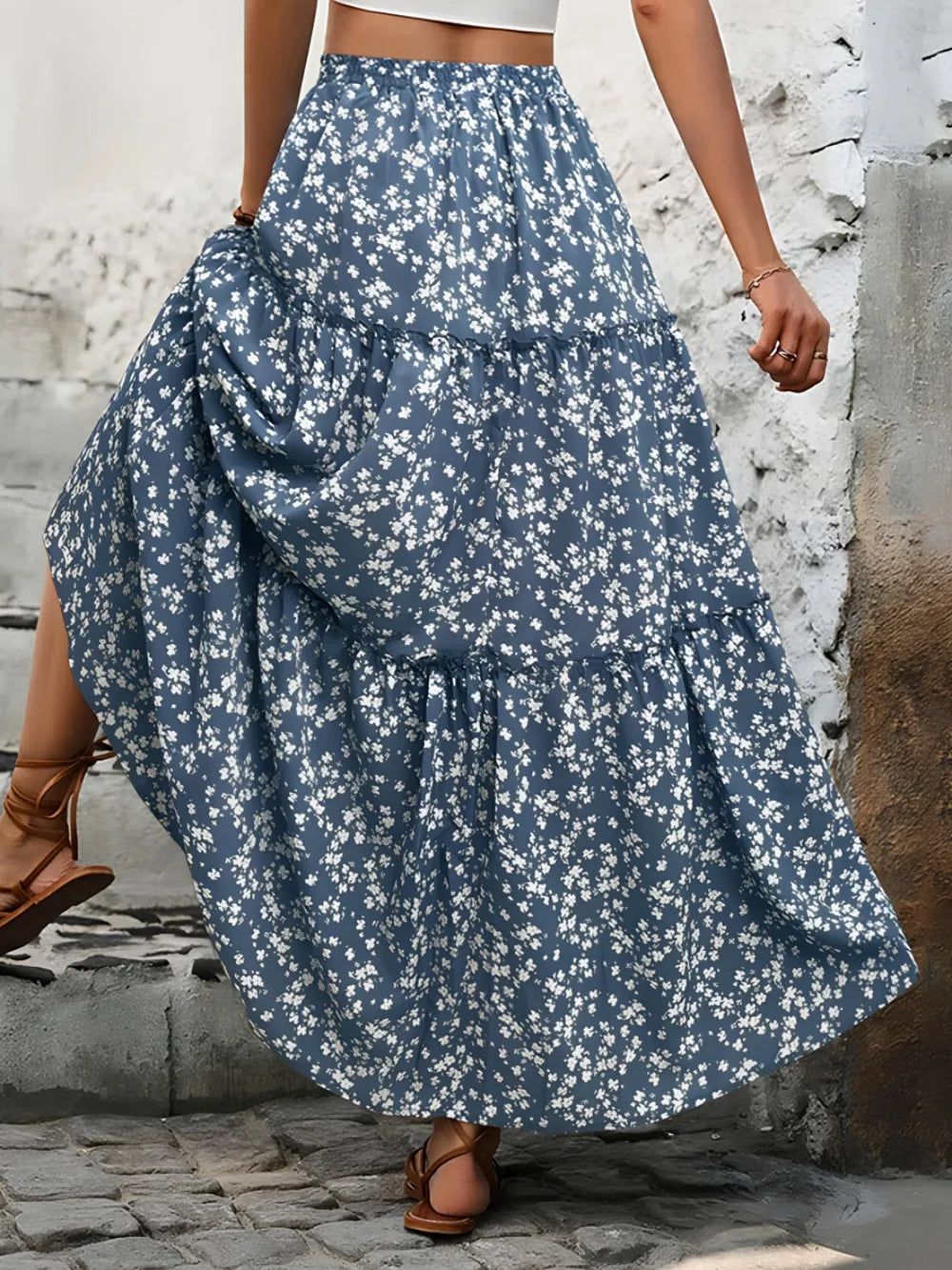 Hannah | Graceful Floral Tiered Boho Maxi Skirt