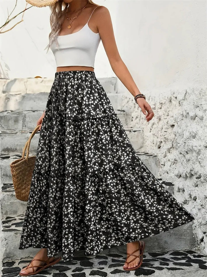 Hannah | Graceful Floral Tiered Boho Maxi Skirt