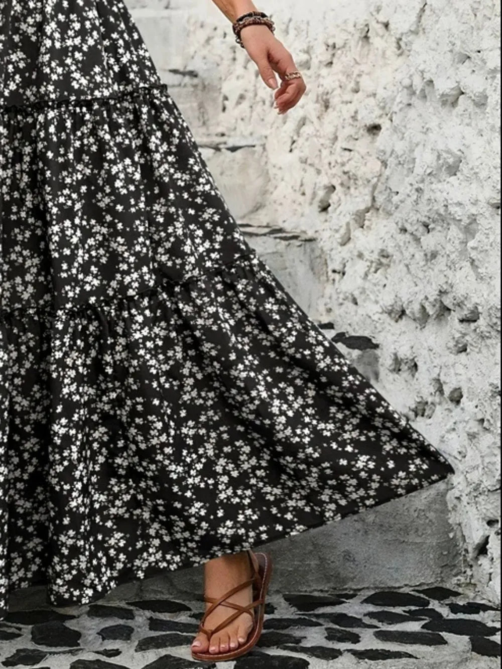 Hannah | Graceful Floral Tiered Boho Maxi Skirt