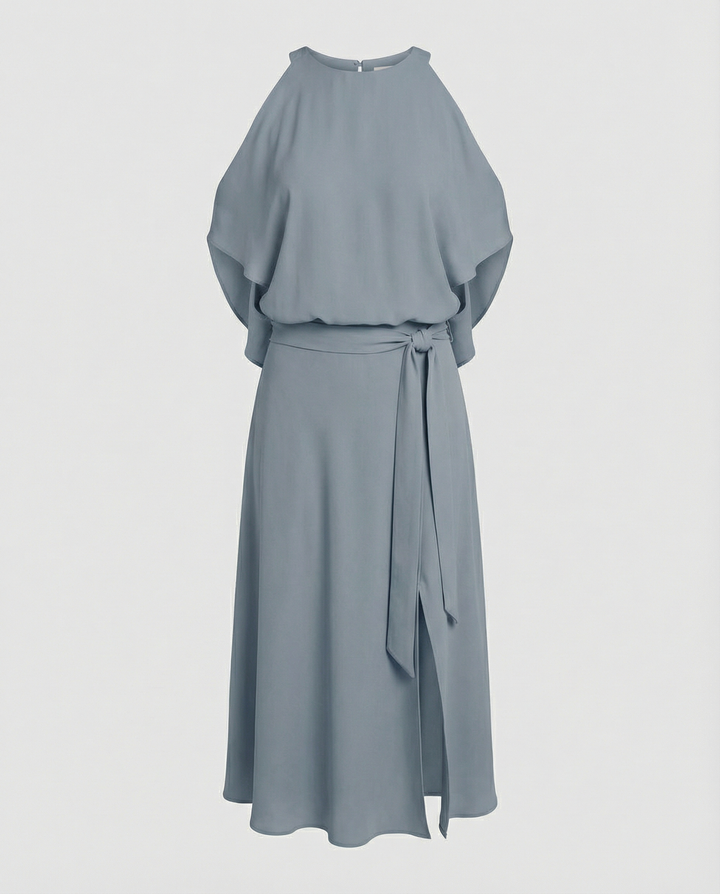 Hannah | Polished Cold Shoulder Wrap Races Midi Dress