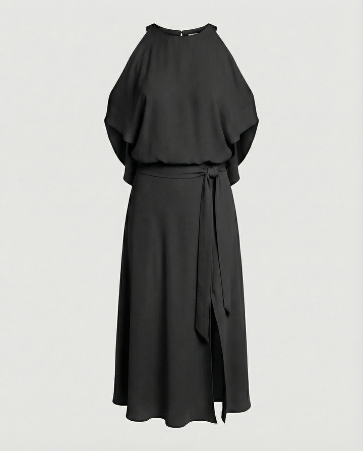 Hannah | Polished Cold Shoulder Wrap Races Midi Dress