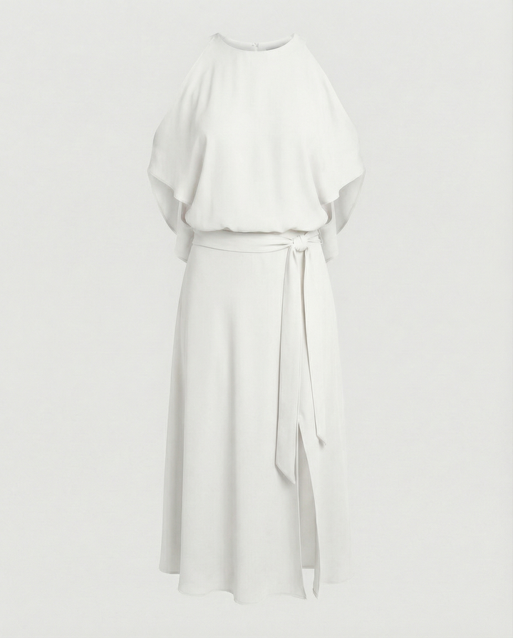 Hannah | Polished Cold Shoulder Wrap Races Midi Dress