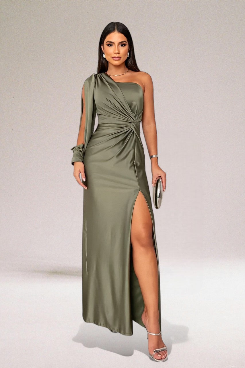 Hannah | Polished One Shoulder Cocktail Dress with Side Slit