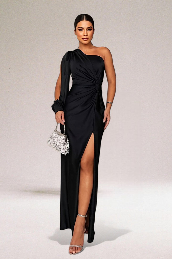 Hannah | Polished One Shoulder Cocktail Dress with Side Slit