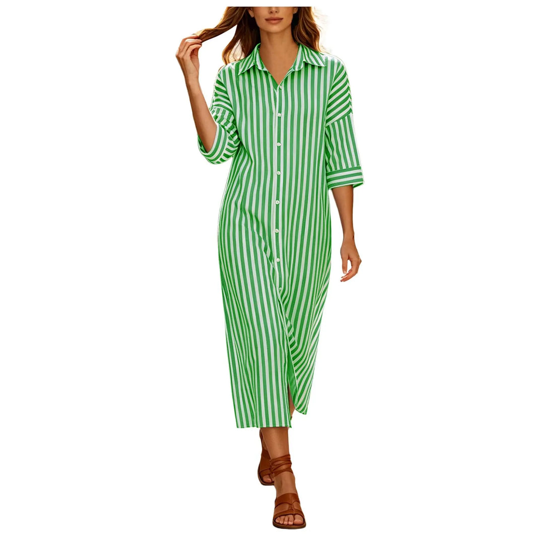 Harper | Classic Striped Button Front Shirt Midi Dress