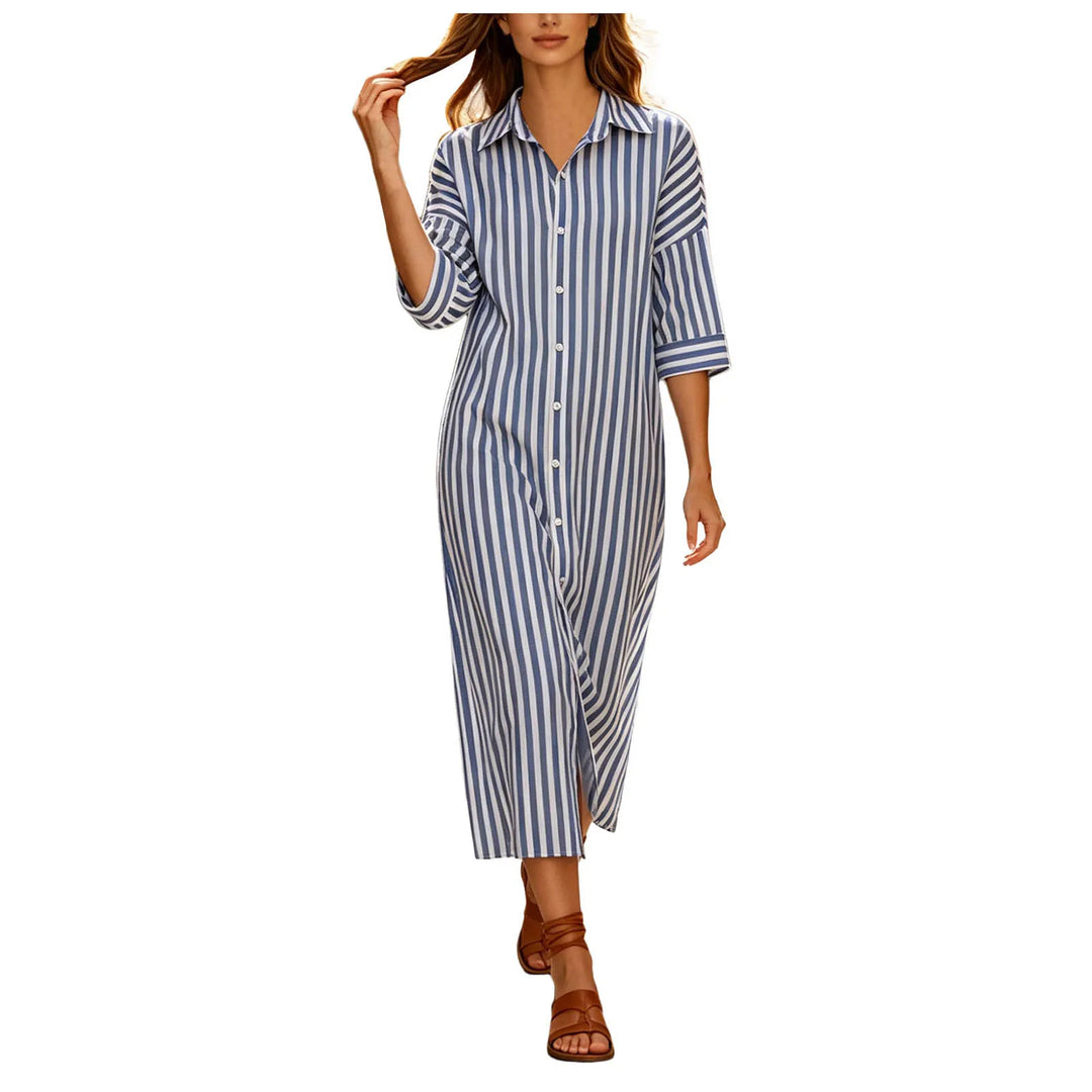 Harper | Classic Striped Button Front Shirt Midi Dress