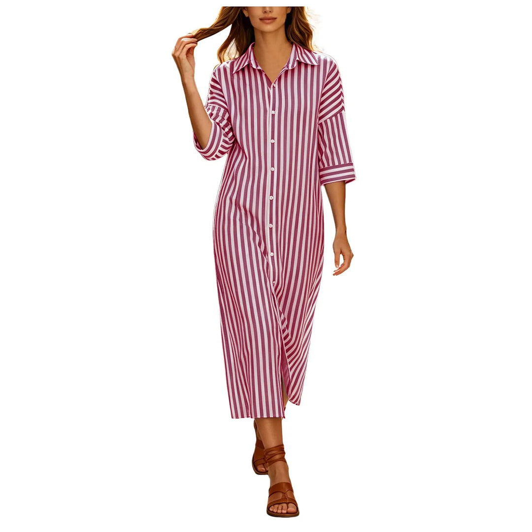 Harper | Classic Striped Button Front Shirt Midi Dress