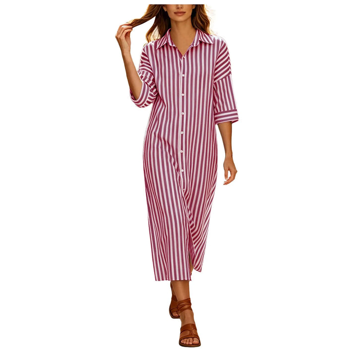 Harper | Classic Striped Button Front Shirt Midi Dress