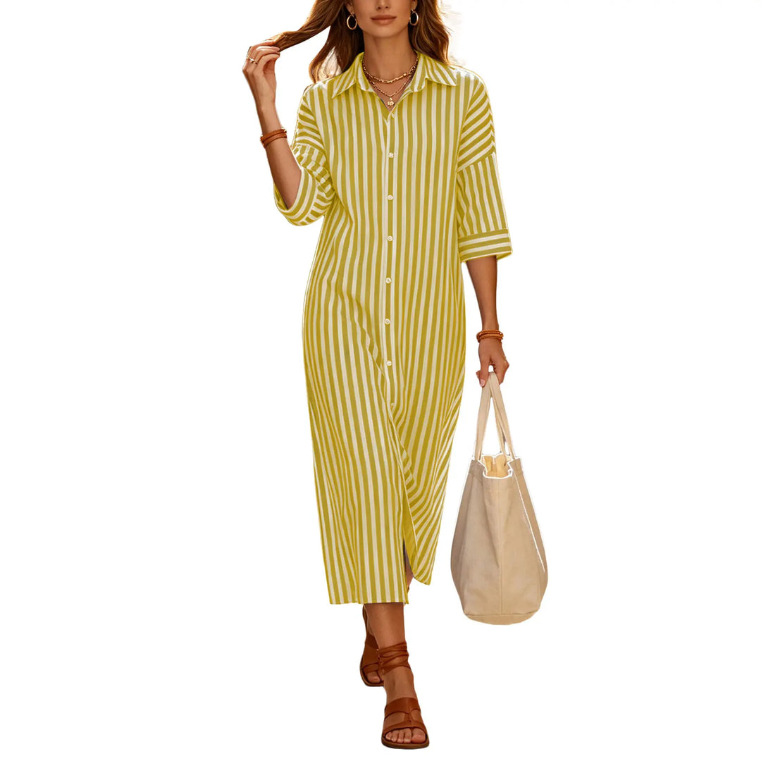 Harper | Classic Striped Button Front Shirt Midi Dress