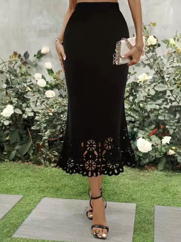 Harper | Elegant Laser Cut Bodycon Midi Skirt