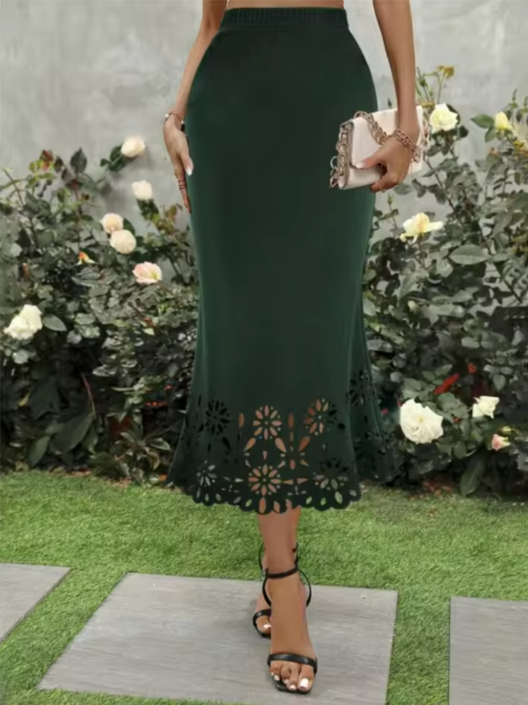 Harper | Elegant Laser Cut Bodycon Midi Skirt