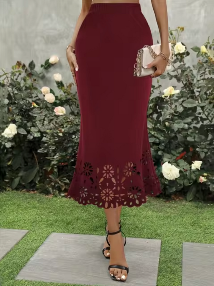 Harper | Elegant Laser Cut Bodycon Midi Skirt