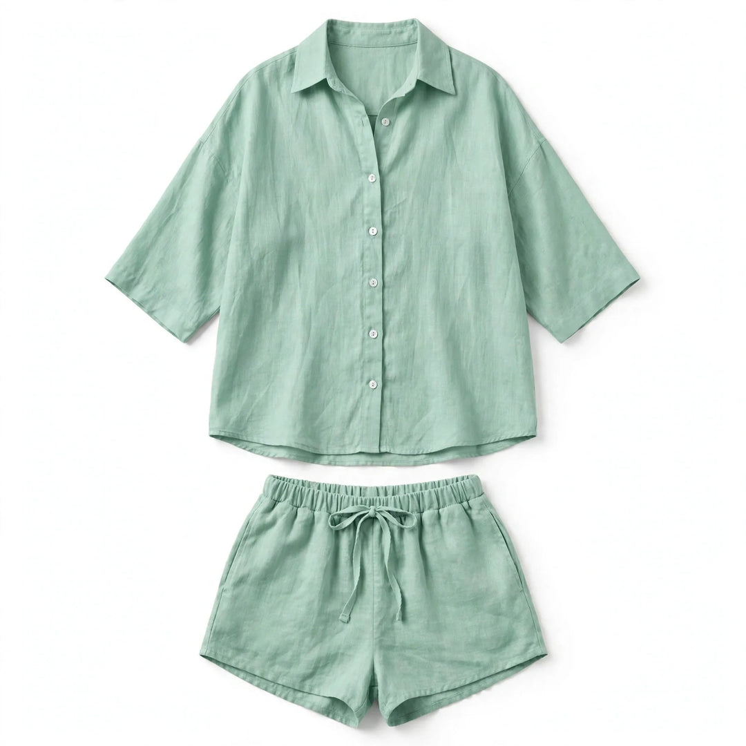 Harper | Graceful Oversized Linen Look Shirt and Linen Shorts Set