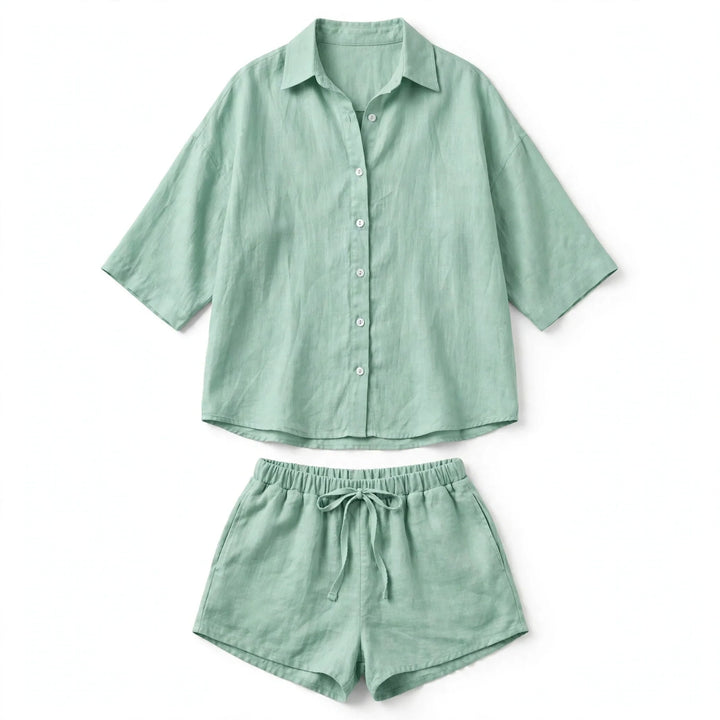 Harper | Graceful Oversized Linen Look Shirt and Linen Shorts Set