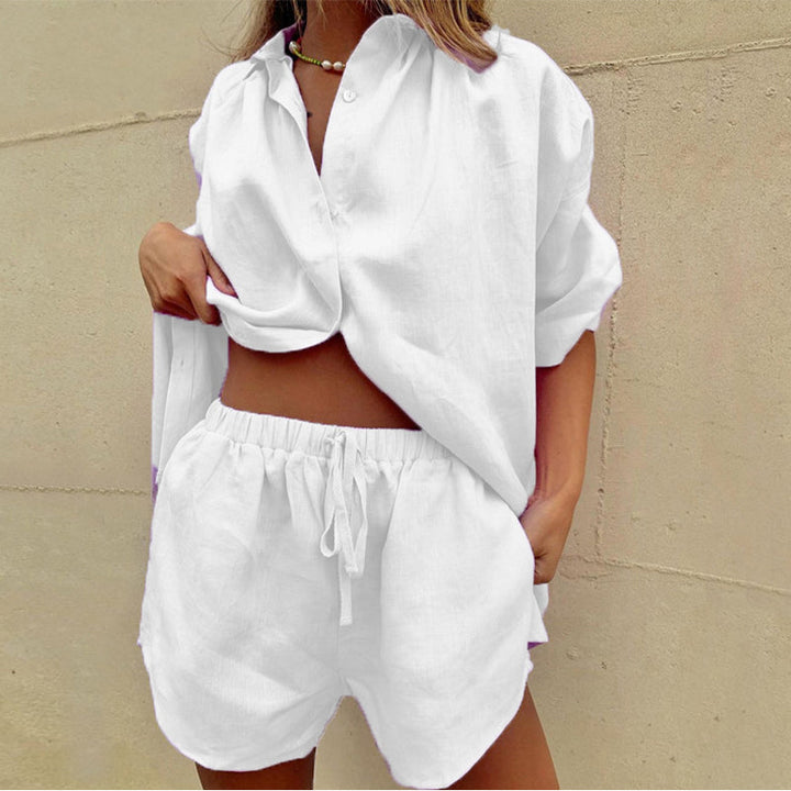 Harper | Graceful Oversized Linen Look Shirt and Linen Shorts Set