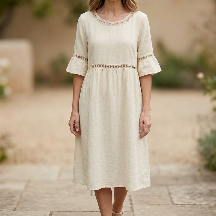 Harper | Lace Trim Midi Linen Dress