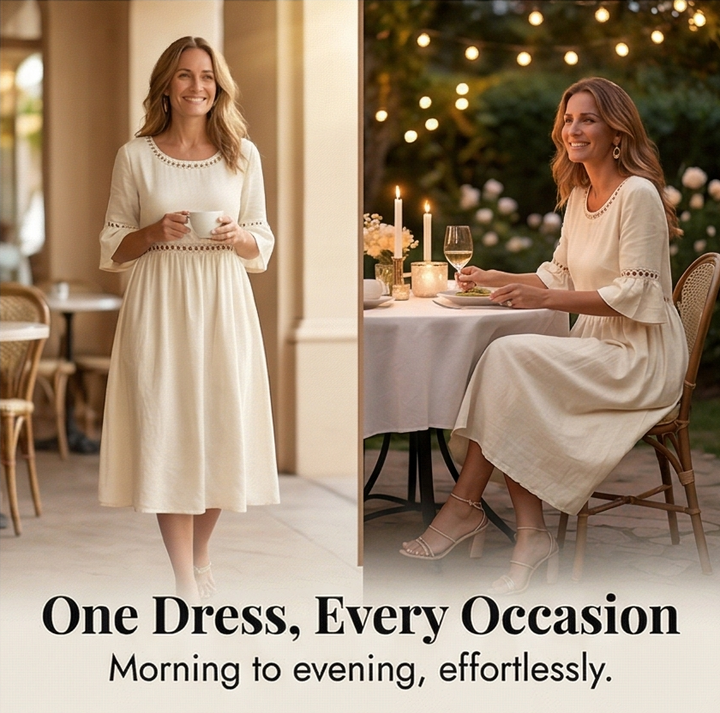 Harper | Lace Trim Midi Linen Dress