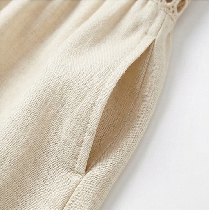 Harper | Lace Trim Midi Linen Dress