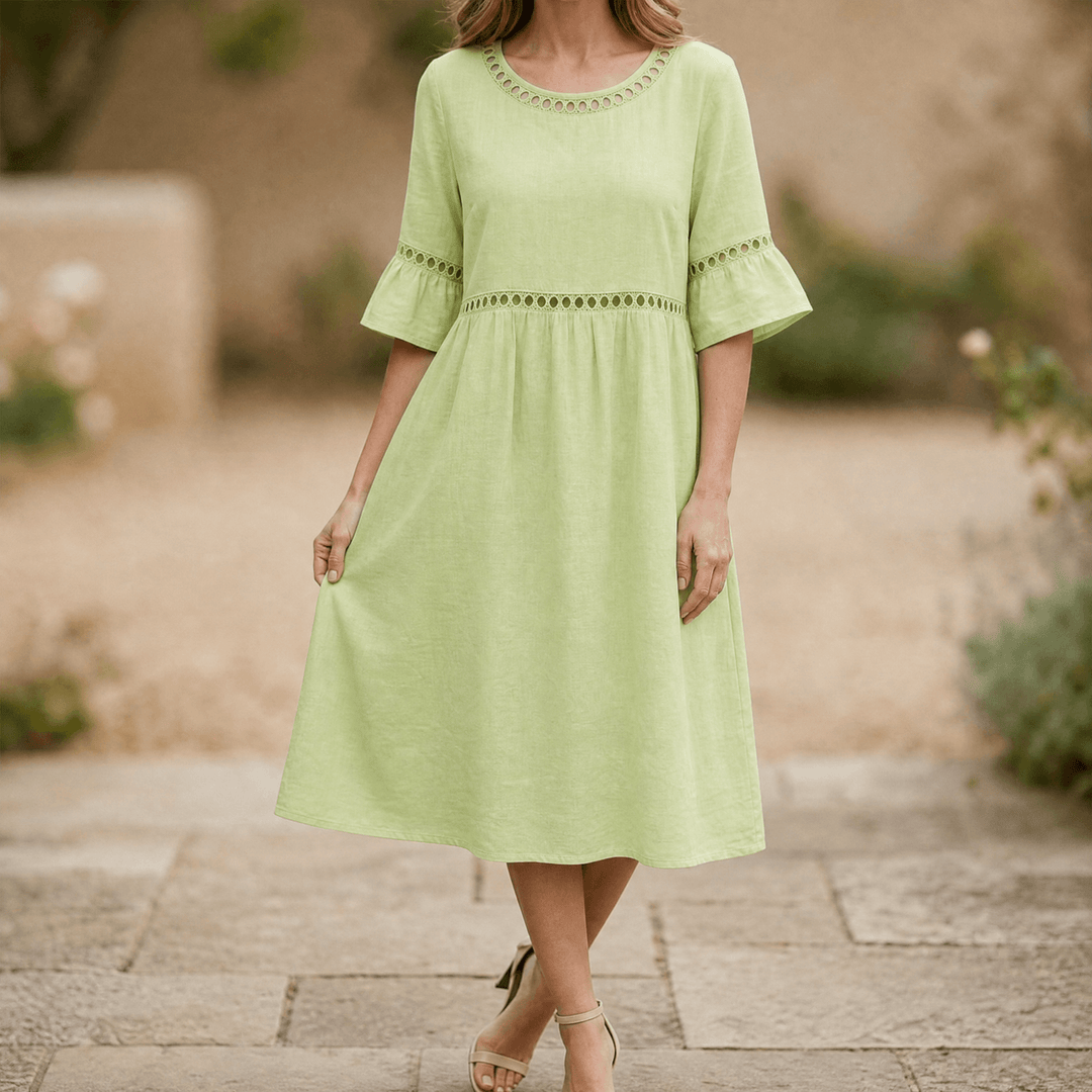 Harper | Lace Trim Midi Linen Dress