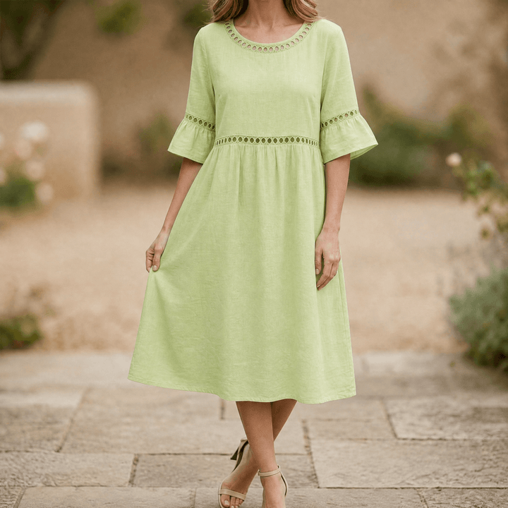 Harper | Lace Trim Midi Linen Dress