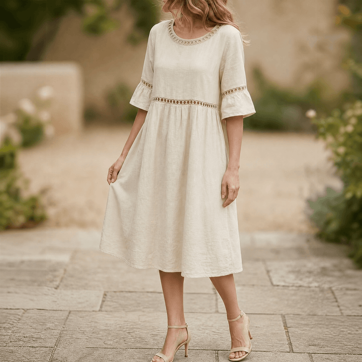 Harper | Lace Trim Midi Linen Dress