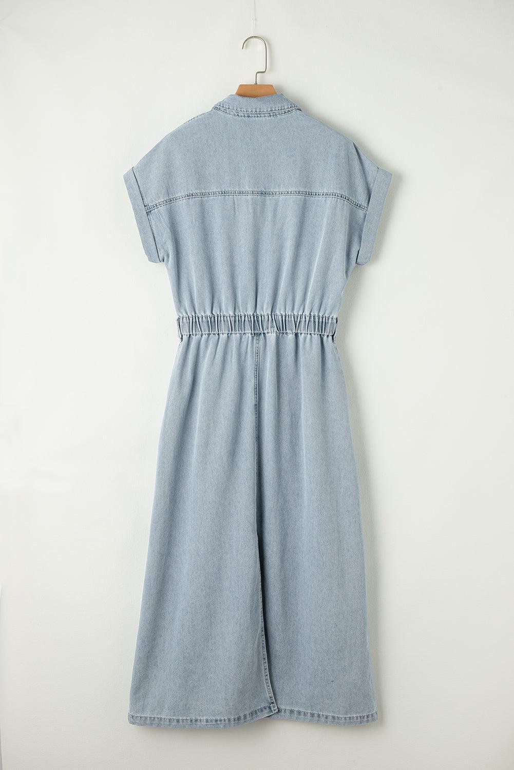 Harper | Sophisticated Belted Denim Shirt Midi Dress