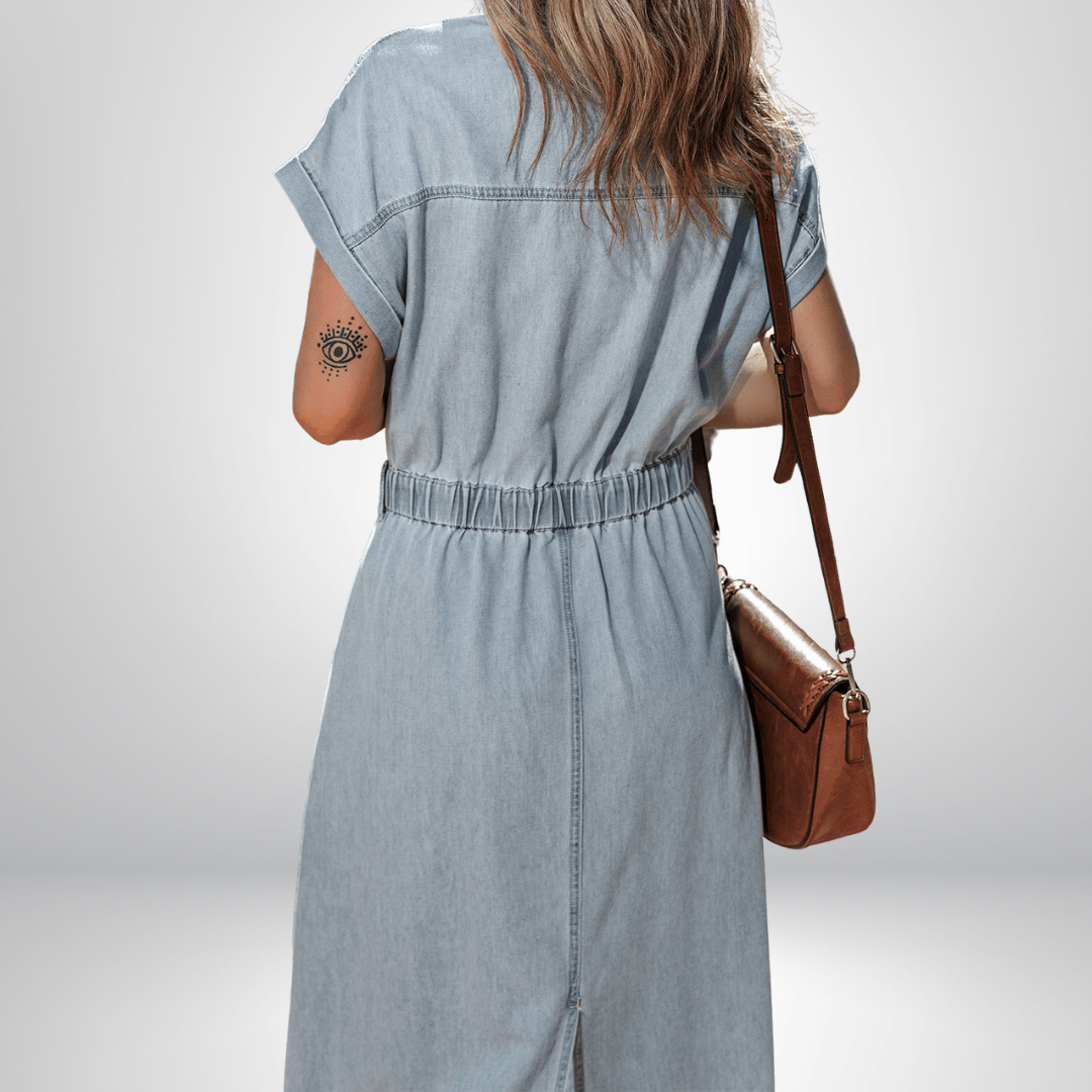 Harper | Sophisticated Belted Denim Shirt Midi Dress