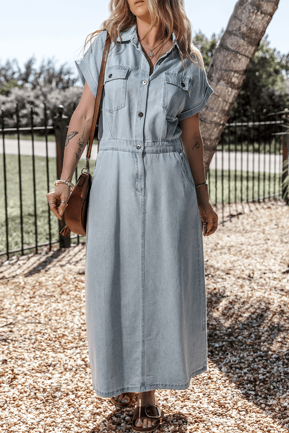 Harper | Sophisticated Belted Denim Shirt Midi Dress