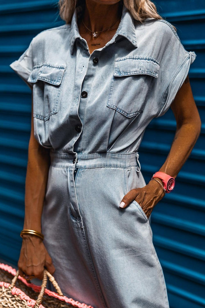 Harper | Sophisticated Belted Denim Shirt Midi Dress