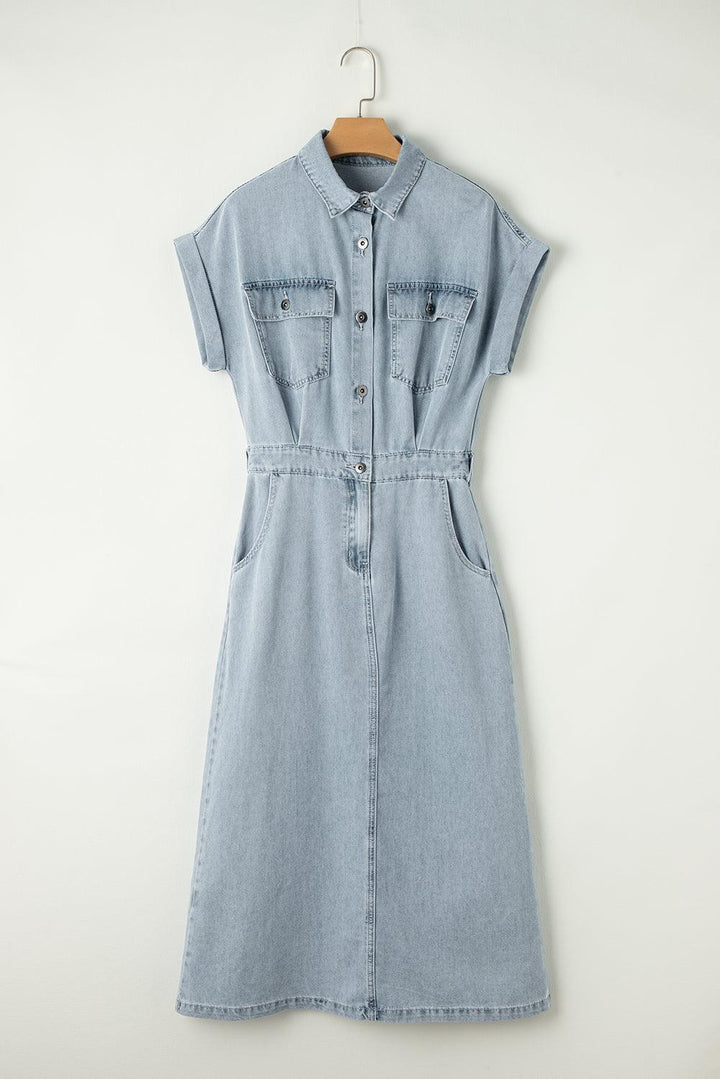 Harper | Sophisticated Belted Denim Shirt Midi Dress