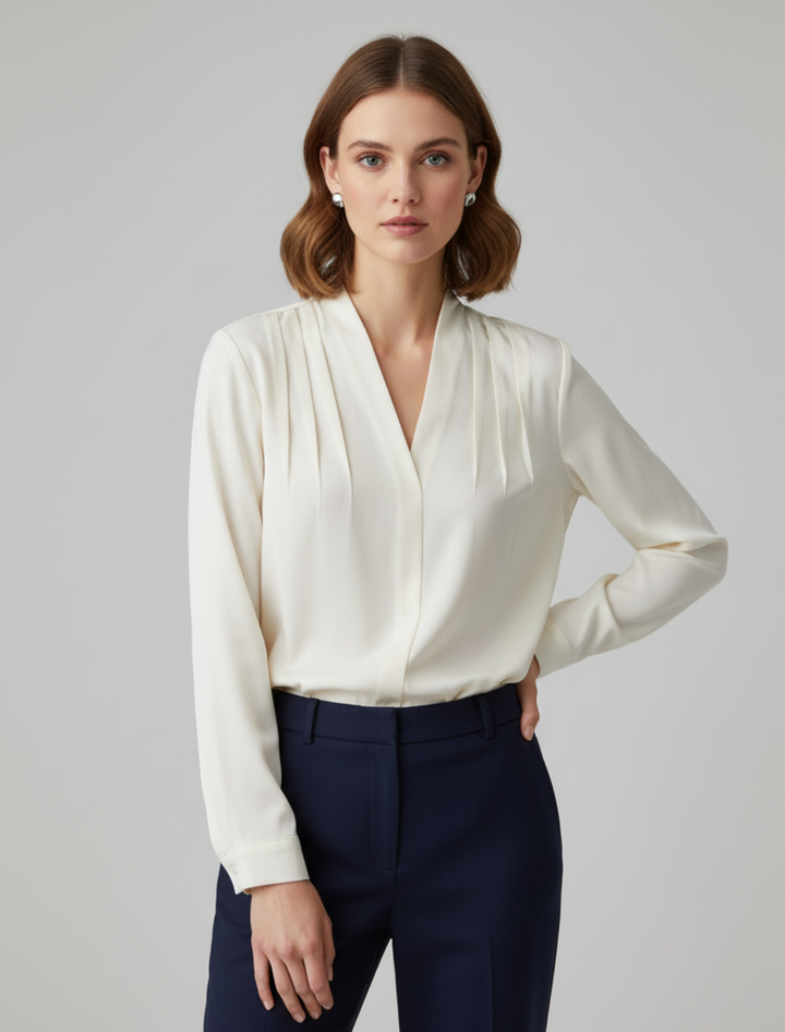 Harriet | Chic Pleated V-Neck Satin Blouse