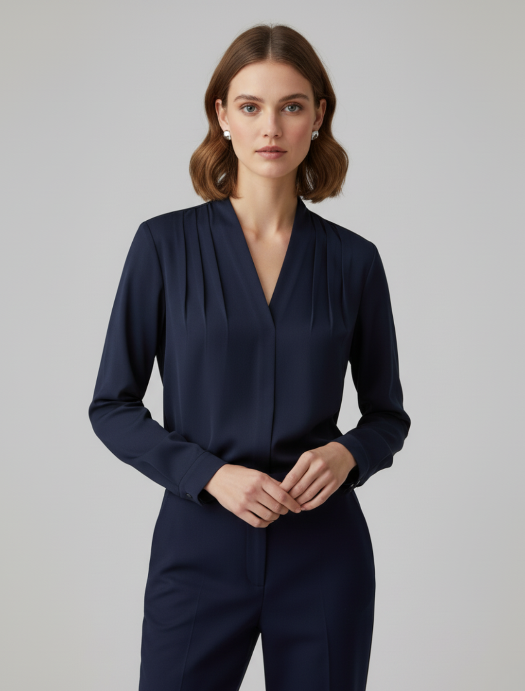 Harriet | Chic Pleated V-Neck Satin Blouse