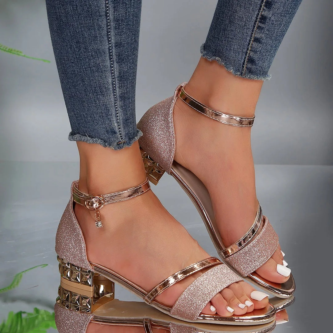 Harriet | Effortless Sparkly Block Heel Platform Sandals